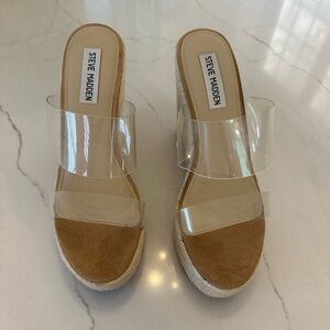 Steve Madden Sunrise Wedge Sandals, Clear,Jute wrapped